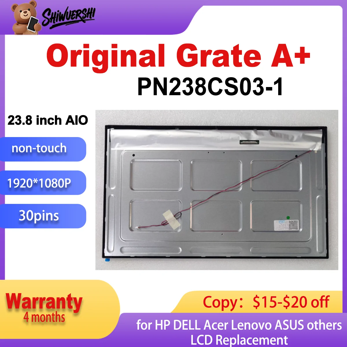 Original New A+ 23.8 Inch LCD Screen FHD 1920×1080 30 pins PN238CS03-1 display Replacement for AIO monitor Panel
Original New A+ 23.8 Inch LCD Screen FHD 1920×1080 30 pins PN238CS03-1 display Replacement for AIO monitor Panel