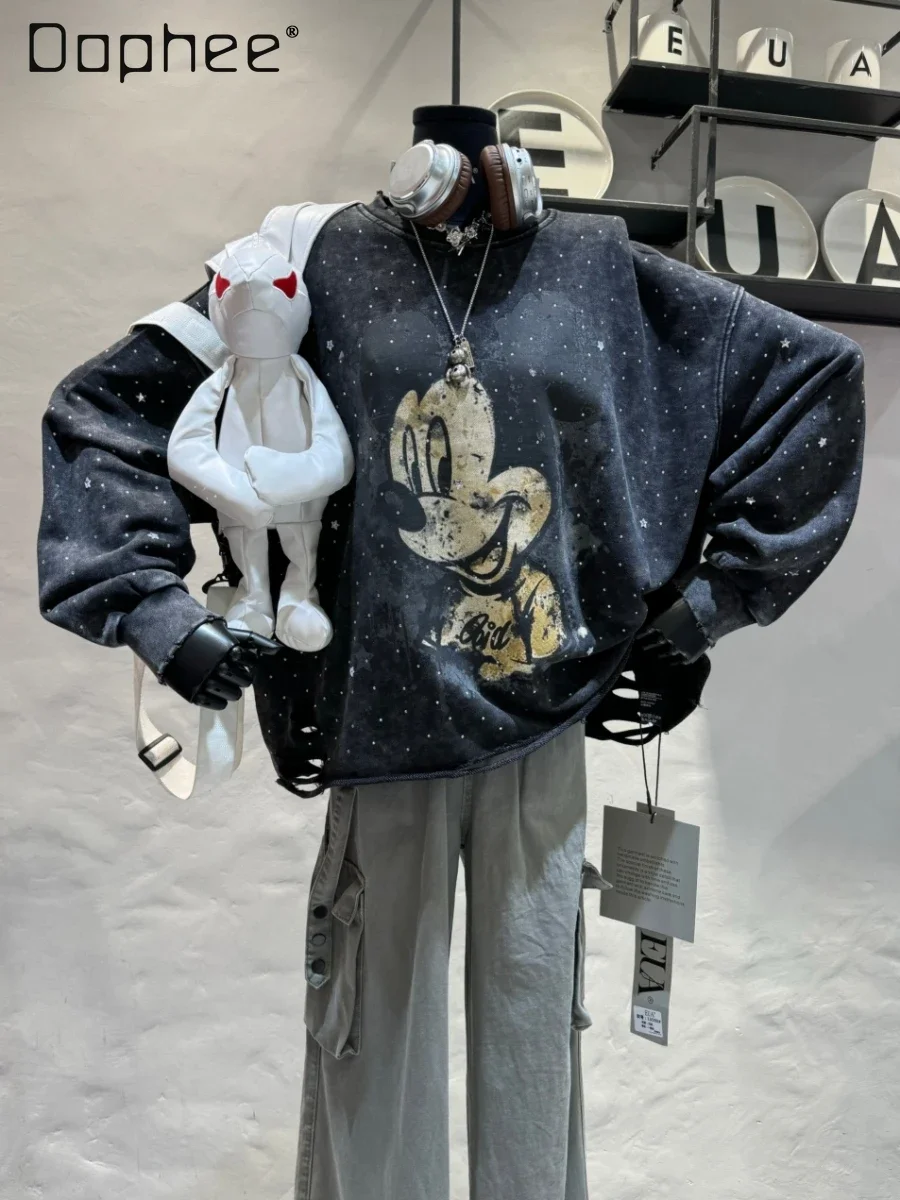 European Goods Old Printing Top Autumn and Winter New Heavy Industry Hot Diamond Cartoon Sweatshirts Women Loose Crew Neck Tops
European Goods Old Printing Top Autumn and Winter New Heavy Industry Hot Diamond Cartoon Sweatshirts Women Loose Crew Neck Tops