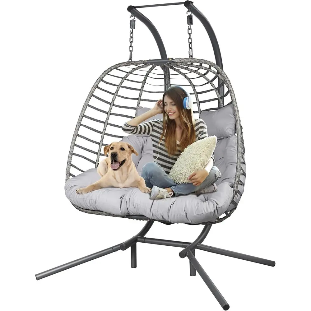 Уютное двойное подвесное кресло-яйцо с подставкой, гамак-качалка для патио на открытом воздухе с подушкой, идеально подходит для дома, сада и балкона
Уютное двойное подвесное кресло-яйцо с подставкой, гамак-качалка для патио на открытом воздухе с подушкой, идеально подходит для дома, сада и балкона