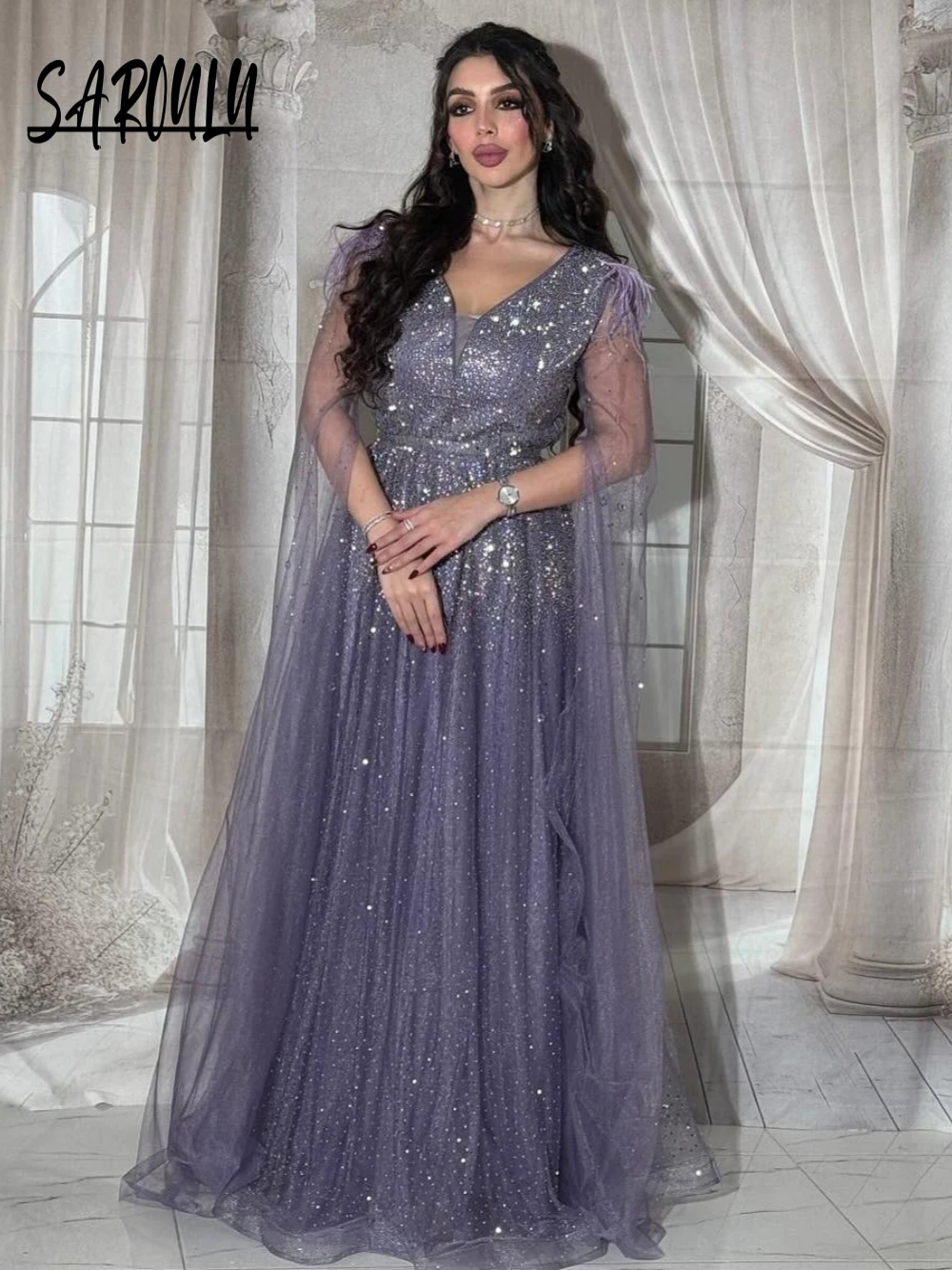 Dazzling V Neck Colorful Evening Dress Customized A Line Sequined Banquet Saudi Arabia Prom Gown Romantic Feathered Women Robe
Dazzling V Neck Colorful Evening Dress Customized A Line Sequined Banquet Saudi Arabia Prom Gown Romantic Feathered Women Robe