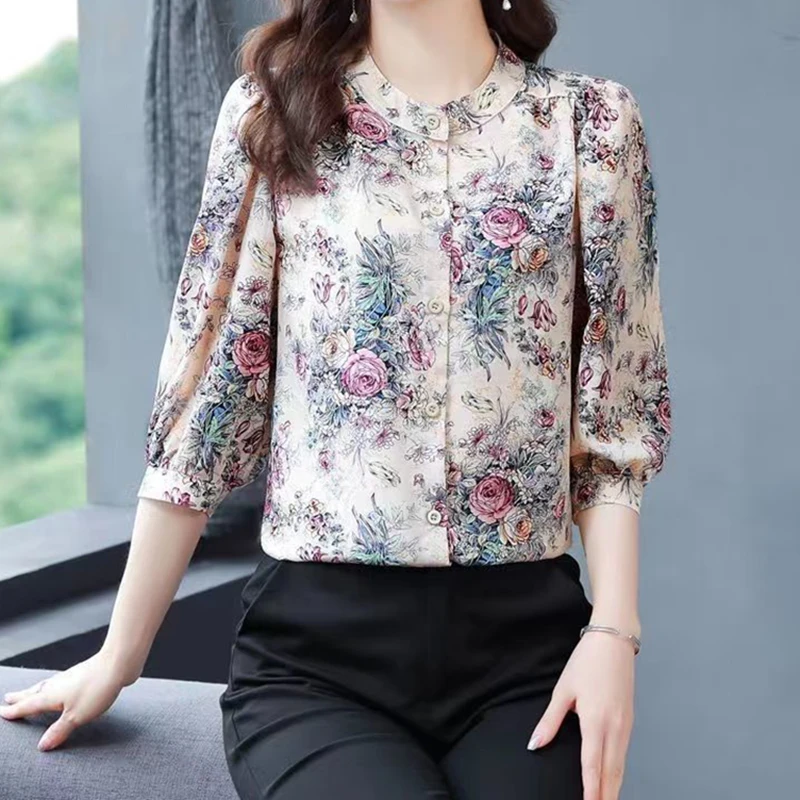 Casual Elegant Small Foral Loose O-neck Button Top Three-quarter Sleeve For Woman Clothes Shirt And Blous Vintage Office Lady
Casual Elegant Small Foral Loose O-neck Button Top Three-quarter Sleeve For Woman Clothes Shirt And Blous Vintage Office Lady