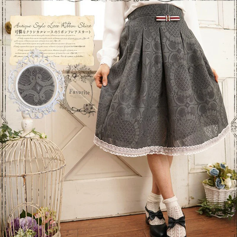 Mori Girl Grey Lace Layer Sweet Skirt Women Harajuku Bowknot Floral Embroidery Half Length Lolita Female Kawaii Skirts A262
Mori Girl Grey Lace Layer Sweet Skirt Women Harajuku Bowknot Floral Embroidery Half Length Lolita Female Kawaii Skirts A262