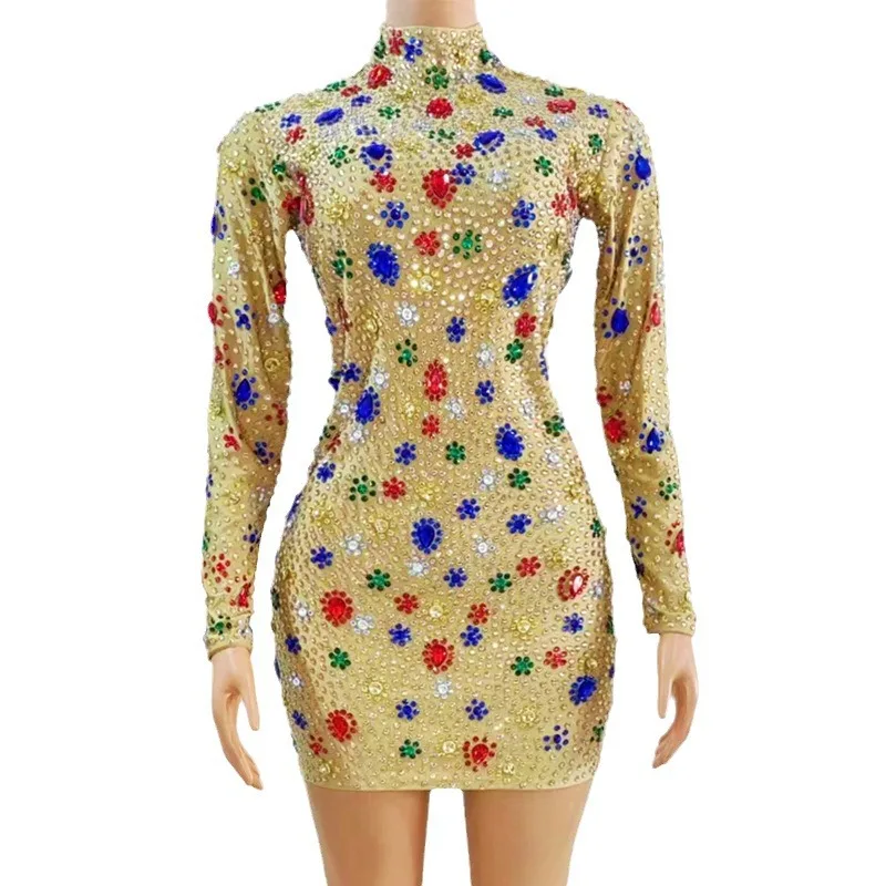 Diamond Birthday Clothing Gold Multicolored Small Diamond Flower Collar Slim Long Sleeve Aristocratic Elegant Sexy Short Vestito
Diamond Birthday Clothing Gold Multicolored Small Diamond Flower Collar Slim Long Sleeve Aristocratic Elegant Sexy Short Vestito