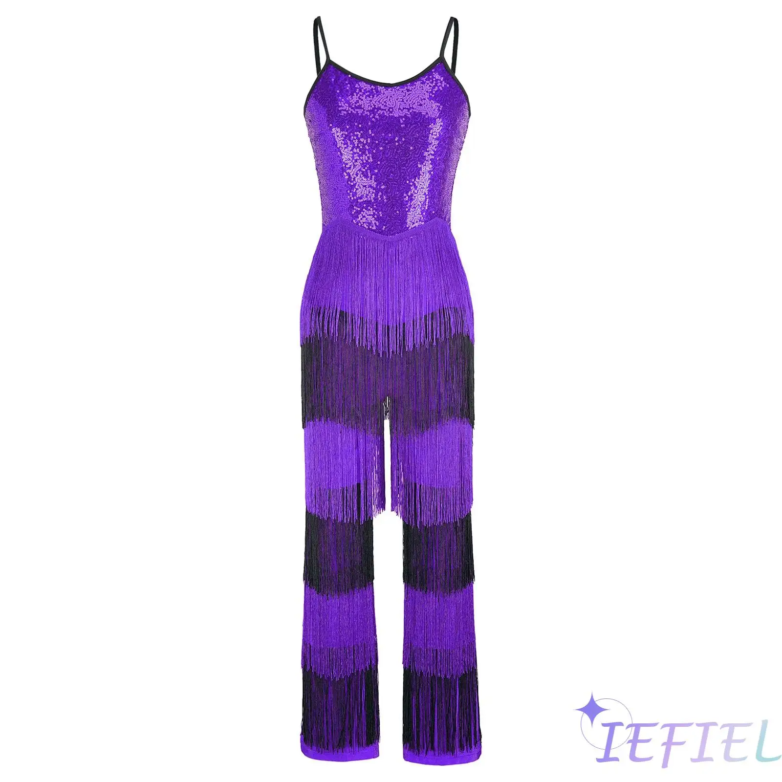 Women Latin Dance Jumpsuit Shiny Sequin Tassel Sleeveless Spaghetti Straps Back Zipper Bodysuit for Disco Jazz Tango Rumba Dance
Women Latin Dance Jumpsuit Shiny Sequin Tassel Sleeveless Spaghetti Straps Back Zipper Bodysuit for Disco Jazz Tango Rumba Dance