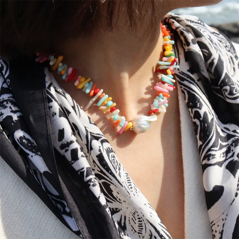 Bohemia Holiday Summer Beach Look Niche Colorful Coral Strand Baroque Pearl Necklace Irregular Beaded High-end Clavicle Chain
Bohemia Holiday Summer Beach Look Niche Colorful Coral Strand Baroque Pearl Necklace Irregular Beaded High-end Clavicle Chain