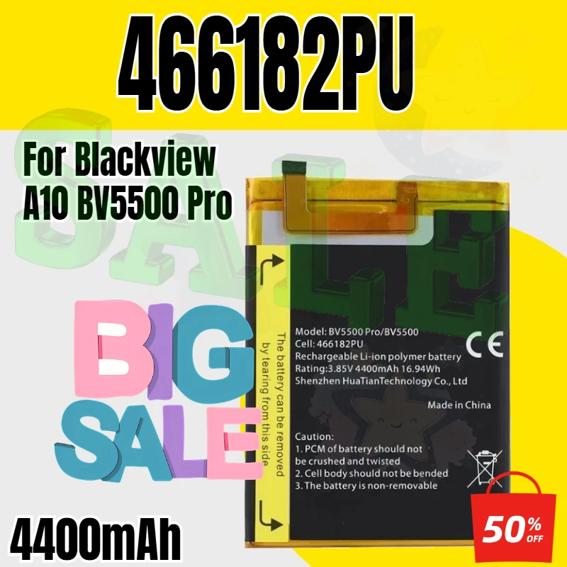 4400mAh For Blackview A10 BV5500 Pro Battery 466182PU Mobile Phone Batteries
4400mAh For Blackview A10 BV5500 Pro Battery 466182PU Mobile Phone Batteries