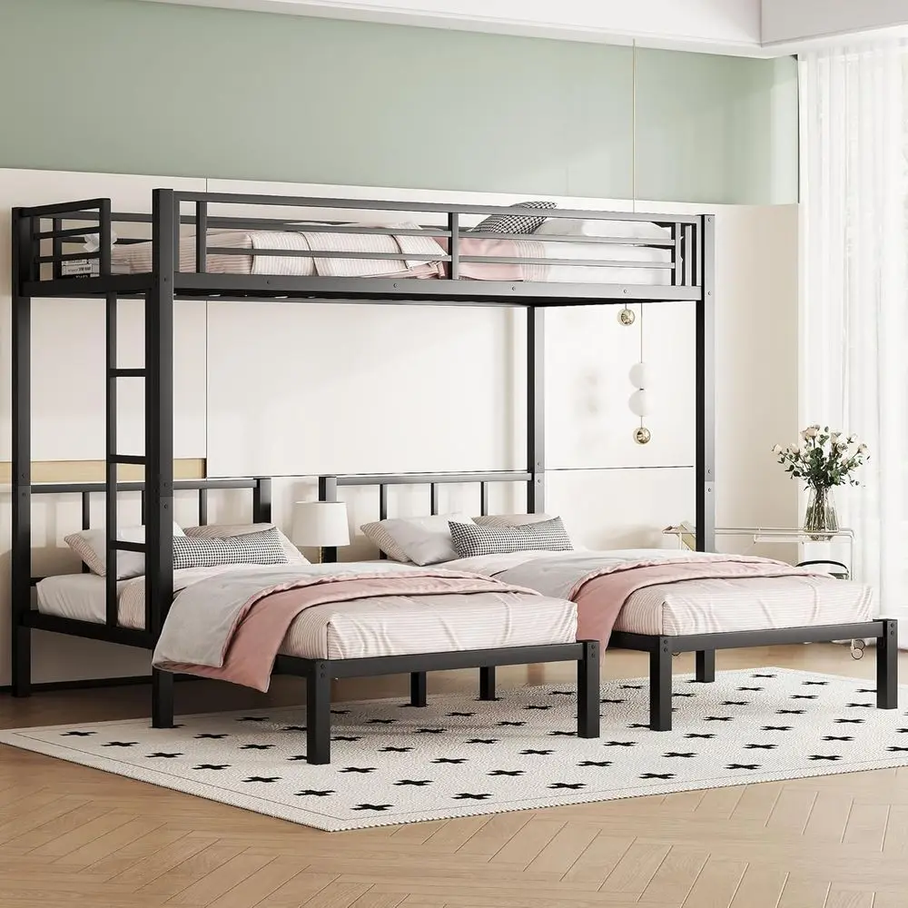 Sturdy Metal Triple Bunk Bed for Three Children, Twin Size with Safety Rail, Suitable for Kids and Teens, Black
Sturdy Metal Triple Bunk Bed for Three Children, Twin Size with Safety Rail, Suitable for Kids and Teens, Black