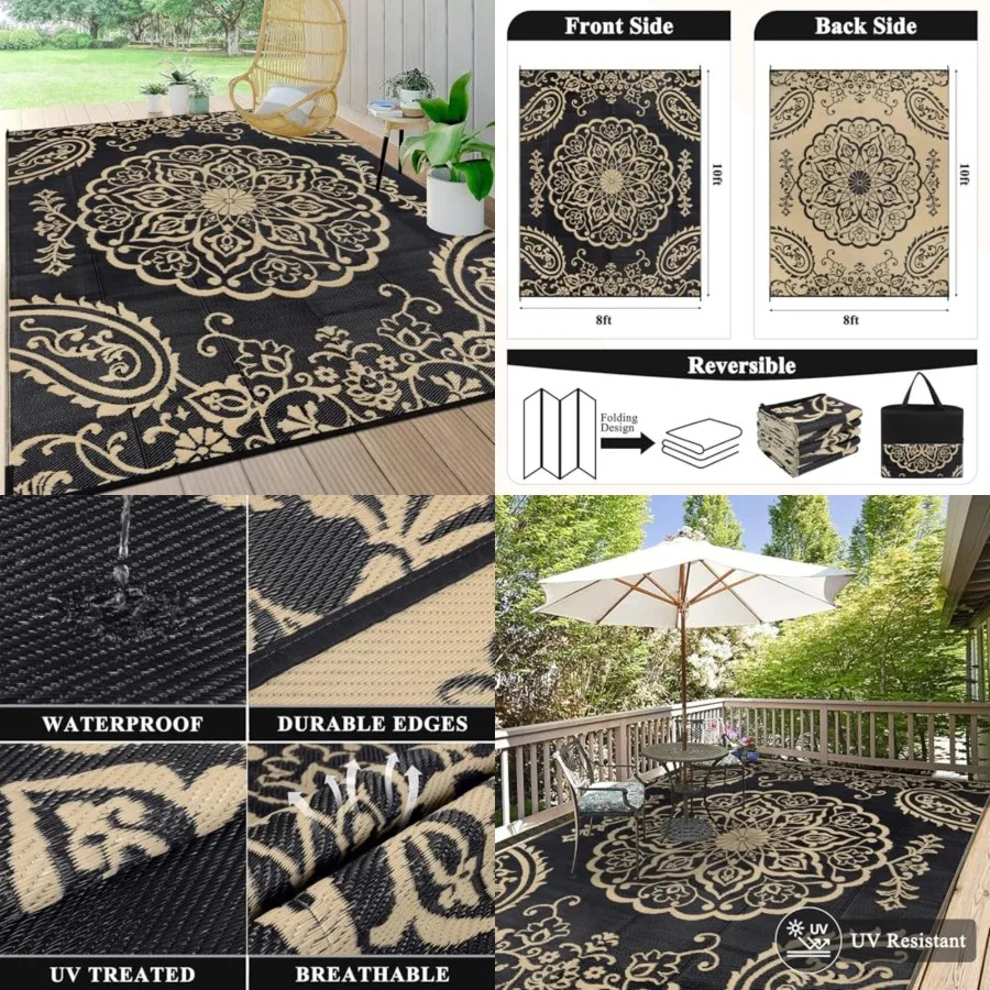 Waterproof Outdoor Rug 8x10, Reversible Plastic Straw Patio Camping Rug, Indoor Outdoor RV Mat Carpet for Deck, Camper, Porch,
Waterproof Outdoor Rug 8x10, Reversible Plastic Straw Patio Camping Rug, Indoor Outdoor RV Mat Carpet for Deck, Camper, Porch,