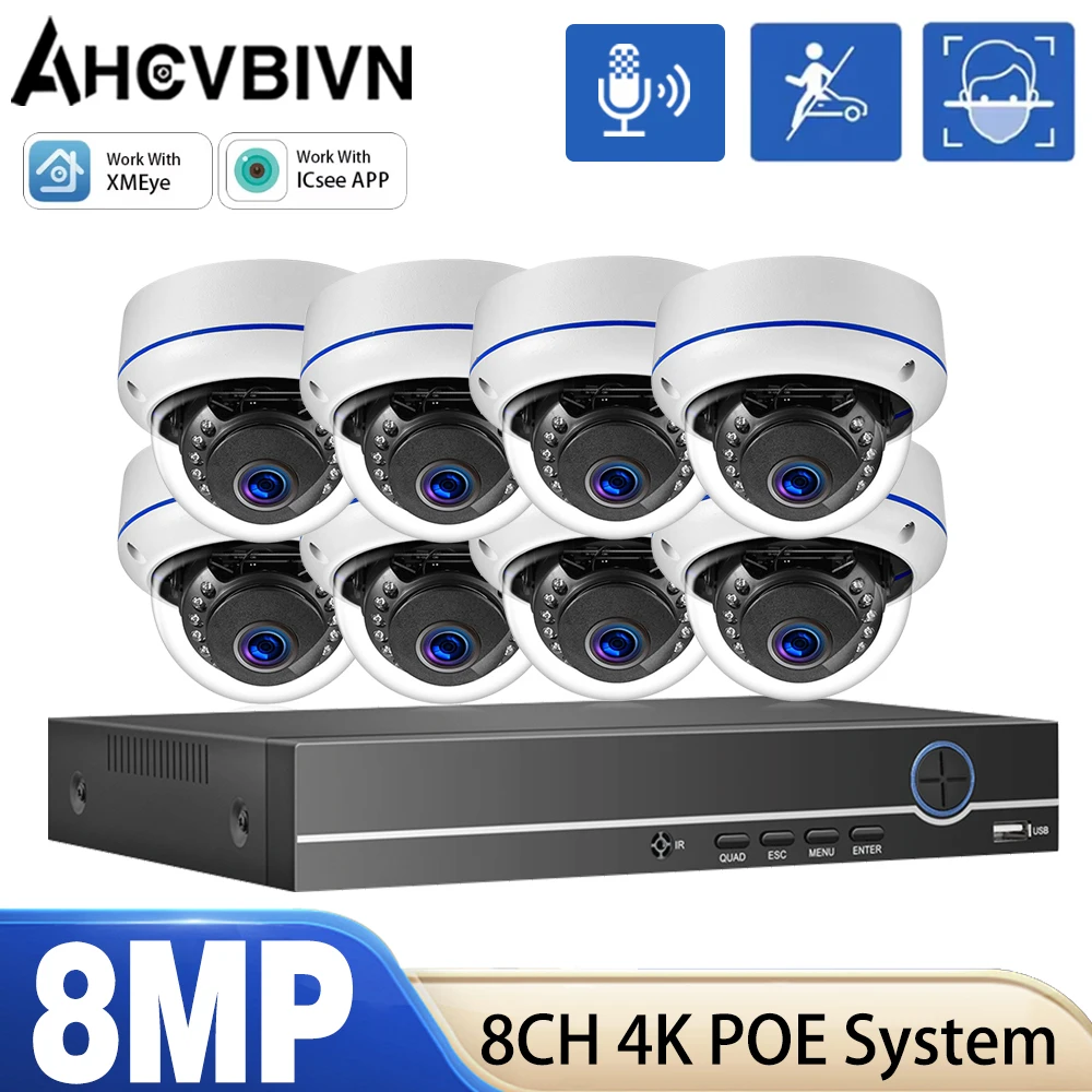 8CH 8MP 4K POE Dome Security Camera System IP Set Vandal-proof Home Audio CCTV Video Surveillance Protection Kit Xmeye APP
8CH 8MP 4K POE Dome Security Camera System IP Set Vandal-proof Home Audio CCTV Video Surveillance Protection Kit Xmeye APP