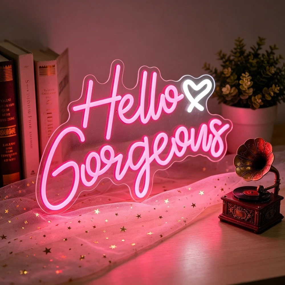 Hello Gorgeous Neon Sign LED Wall Art Lighting Pink Girly Bedroom Vanity Decor Makeup Dressing Table Aesthetic Gift for Her
Hello Gorgeous Neon Sign LED Wall Art Lighting Pink Girly Bedroom Vanity Decor Makeup Dressing Table Aesthetic Gift for Her