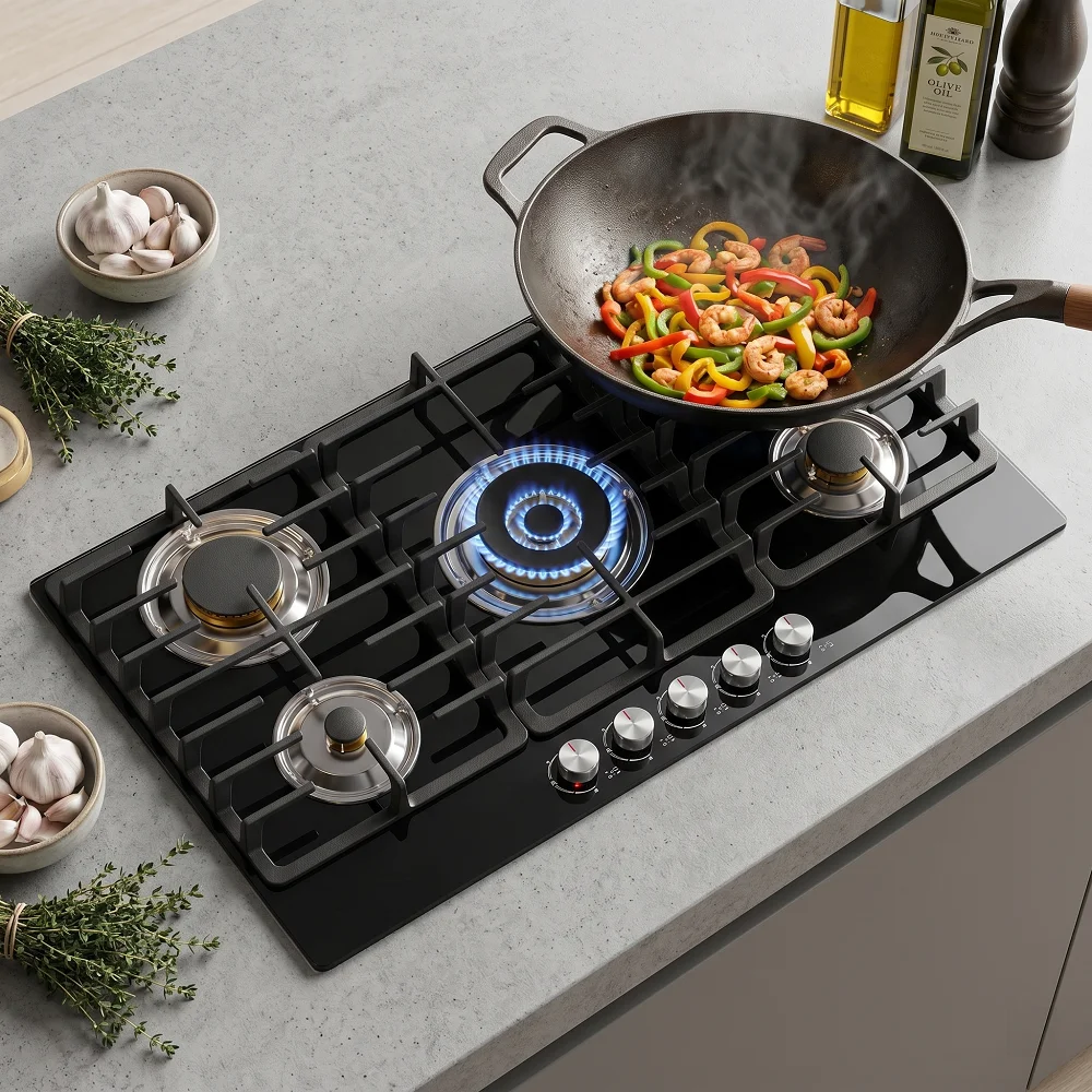 Gas Cooktop Built-in 5 Burners Stovetop LPG/NG Convertible Gas Stove Dual Fuel Gas Hob
Gas Cooktop Built-in 5 Burners Stovetop LPG/NG Convertible Gas Stove Dual Fuel Gas Hob