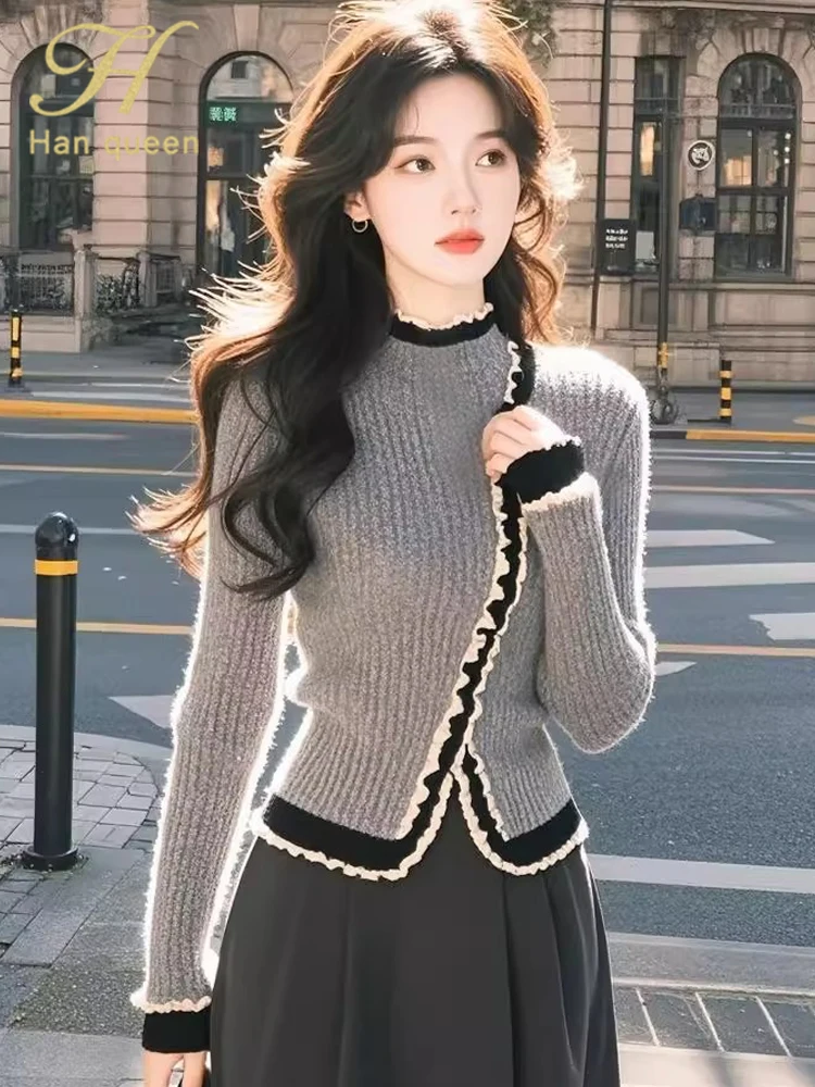 H Han Queen Autumn Color Blocking Knit Pullover Sweater Bottoming Knitwear Women Simple Basic Casual Tops Female Clothing 2025
H Han Queen Autumn Color Blocking Knit Pullover Sweater Bottoming Knitwear Women Simple Basic Casual Tops Female Clothing 2025