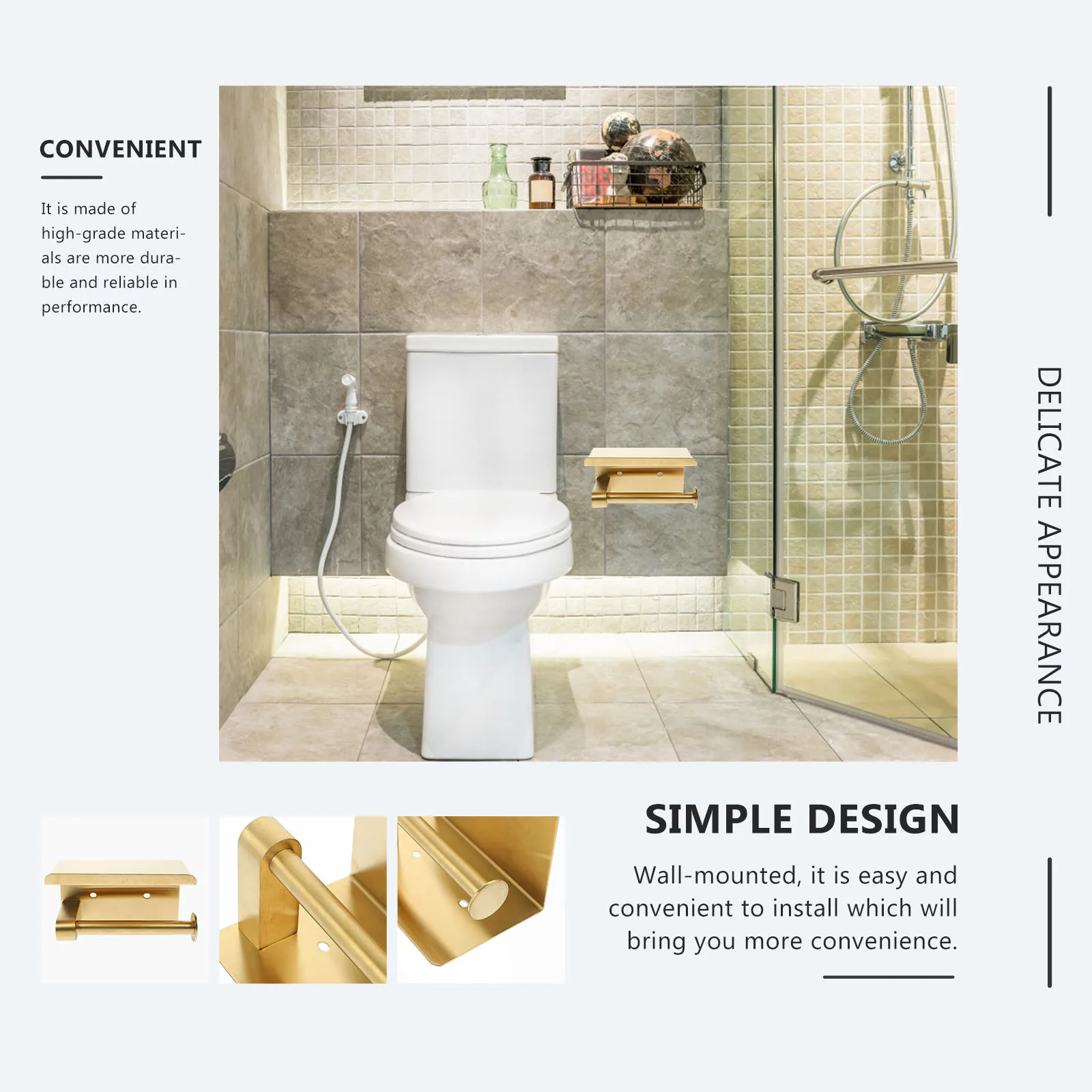 Wall Mounted Toilet Shelf Gold Bathroom Rack Multipurpose Roll Paper Holder Nail-Free Design Easy Install Fragrance Toiletries
Wall Mounted Toilet Shelf Gold Bathroom Rack Multipurpose Roll Paper Holder Nail-Free Design Easy Install Fragrance Toiletries