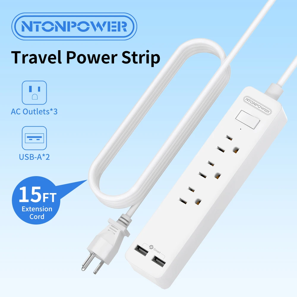 Ntonpower 3-Outlet Power Strip with 2 USB Ports 5 Meter Extension Cord & Flat Plug Wall Socket for Home Office
Ntonpower 3-Outlet Power Strip with 2 USB Ports 5 Meter Extension Cord & Flat Plug Wall Socket for Home Office