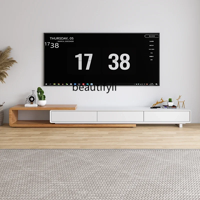 S Solid Wood Retractable TV Cabinet and Tea Table Combination Nordic Light Luxury Modern Simple Wood Color Floor Cabinet
S Solid Wood Retractable TV Cabinet and Tea Table Combination Nordic Light Luxury Modern Simple Wood Color Floor Cabinet