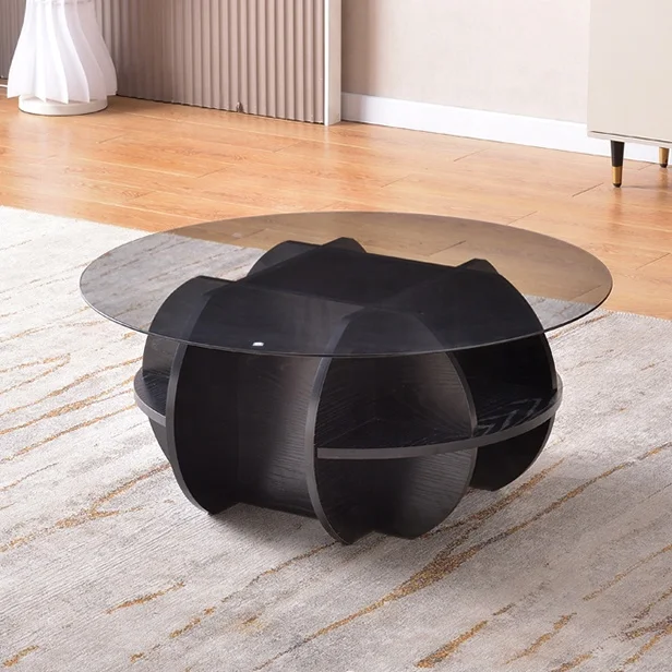 #Modern glass coffee table living room round wooden leg combination home balcony side table
#Modern glass coffee table living room round wooden leg combination home balcony side table