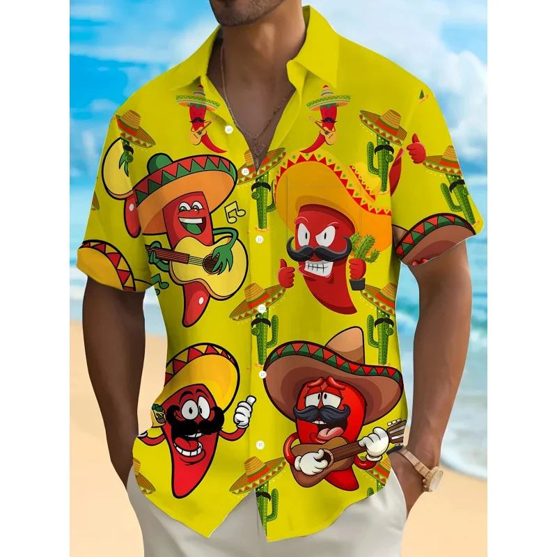 Men's Casual Short Sleeve Shirt - Vibrant Fiesta Cartoon Print, Breathable Polyester - Summer & Outdoor Adventures | Moisture-
Men's Casual Short Sleeve Shirt - Vibrant Fiesta Cartoon Print, Breathable Polyester - Summer & Outdoor Adventures | Moisture-