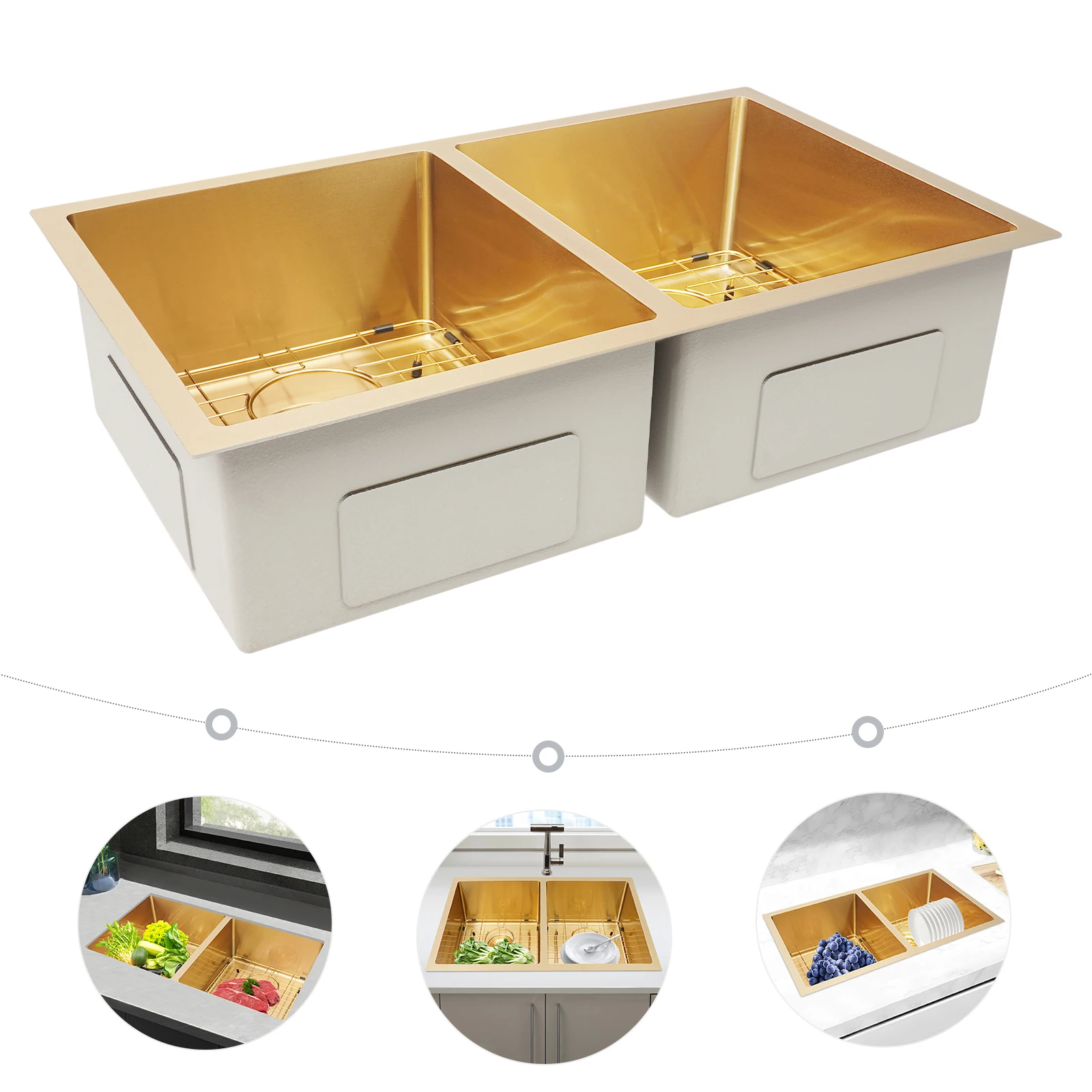 78.7*45.7*20cm Stainless Steel Double Bowl Sink,Gold/Black Rectangular Sink for Commercial Kitchens,Homes
78.7*45.7*20cm Stainless Steel Double Bowl Sink,Gold/Black Rectangular Sink for Commercial Kitchens,Homes