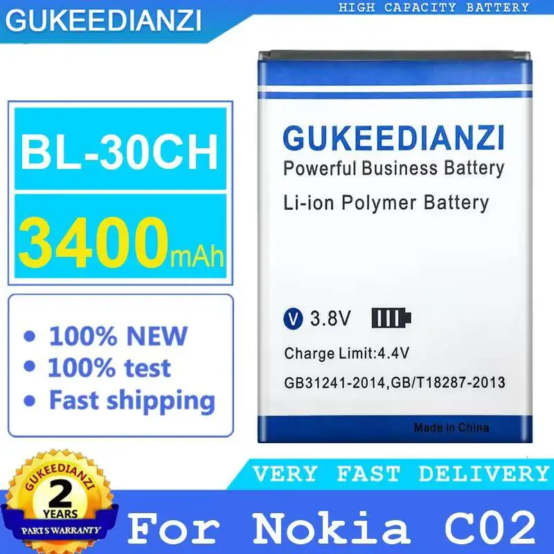 Safe Long-Lasting Performance 3400mAh BL-30CH For Nokia C02 Mobile Phone Battery
Safe Long-Lasting Performance 3400mAh BL-30CH For Nokia C02 Mobile Phone Battery