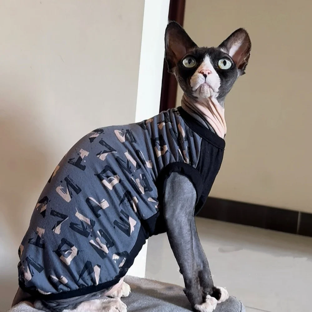 Cute Short Sleeves Cotton Grey T-shirt for Male Cats in Spring Summer Cartoon Vest for Devon Rex Soft Pajamas for Sphinx Cat
Cute Short Sleeves Cotton Grey T-shirt for Male Cats in Spring Summer Cartoon Vest for Devon Rex Soft Pajamas for Sphinx Cat