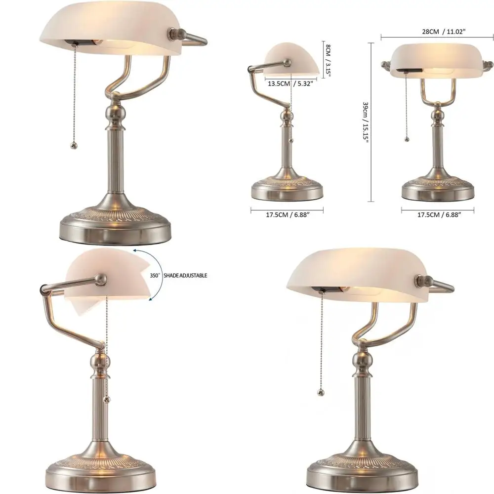 White Matted Glass Desk Lamp with Pull Chain Switch, Sand Nickel Base
White Matted Glass Desk Lamp with Pull Chain Switch, Sand Nickel Base