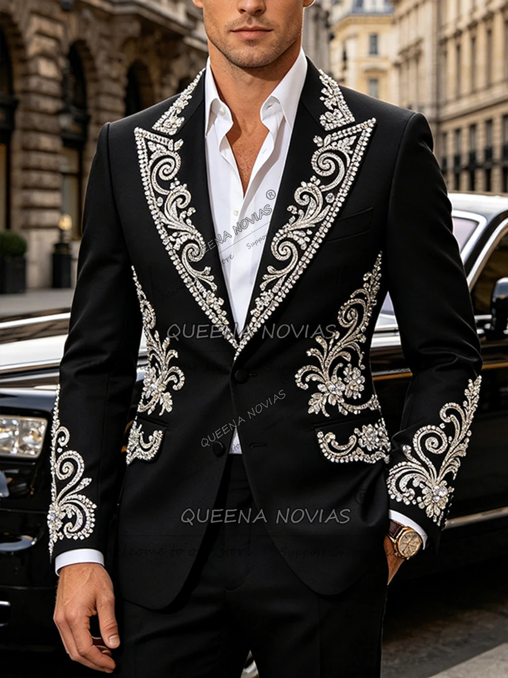 Luxury Beaded Stones Men Suits Peaked Lapel Groom Tuxedos Customized trajes para hombre 2 Pieces Sets Male Wedding Prom Blazer
Luxury Beaded Stones Men Suits Peaked Lapel Groom Tuxedos Customized trajes para hombre 2 Pieces Sets Male Wedding Prom Blazer