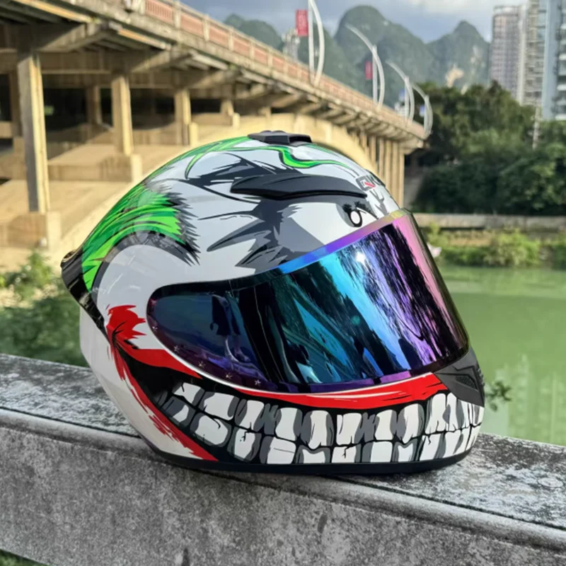 New Arrival Clown Full Face Motorcycle Helmet for Adults ECE Approved with Colorful Lens Anti-UV Fit in Cold and Rainy Weather
New Arrival Clown Full Face Motorcycle Helmet for Adults ECE Approved with Colorful Lens Anti-UV Fit in Cold and Rainy Weather