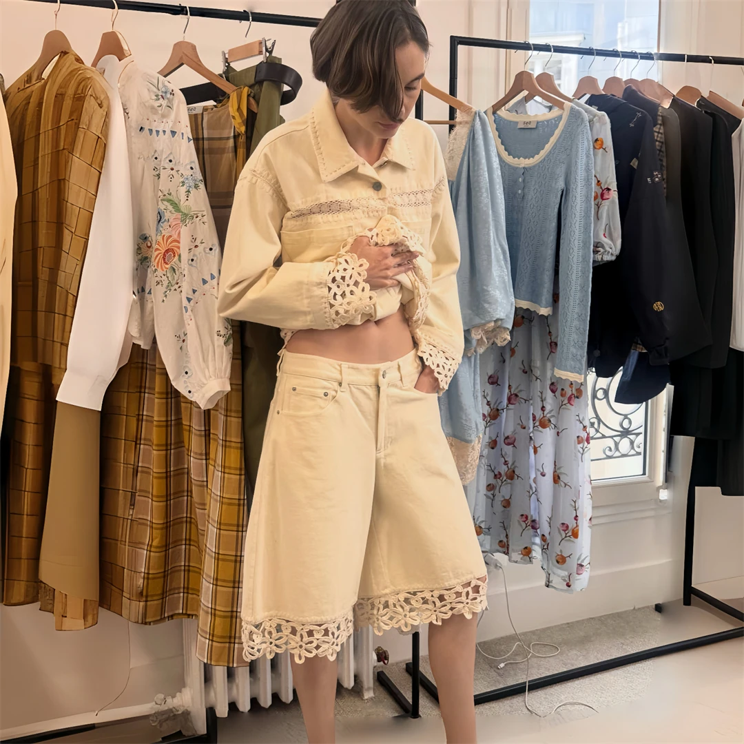 New York Se Lace Shorts Pure Color Straight Leg Five-Quarter Casual Pants High Waist Button Cotton Hand Embroidered Non-Stretch
New York Se Lace Shorts Pure Color Straight Leg Five-Quarter Casual Pants High Waist Button Cotton Hand Embroidered Non-Stretch