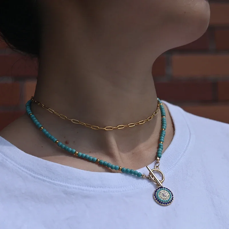4mm Colorful Stone Choker Necklace for Women Round Evil Charm Pendant Necklace Fashion New Daily Jewelry
4mm Colorful Stone Choker Necklace for Women Round Evil Charm Pendant Necklace Fashion New Daily Jewelry