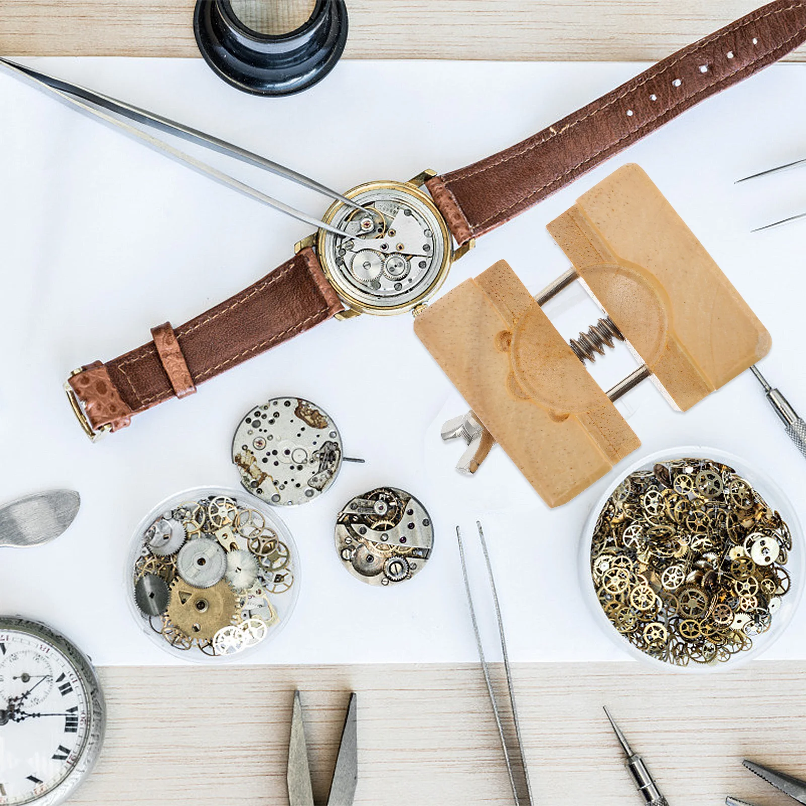 Wooden Holder Adjustable Watch Repair Tool Scratch-Proof Durable Watchmaker Vise Clamp Repair Watch Case Holder Tool 
Wooden Holder Adjustable Watch Repair Tool Scratch-Proof Durable Watchmaker Vise Clamp Repair Watch Case Holder Tool