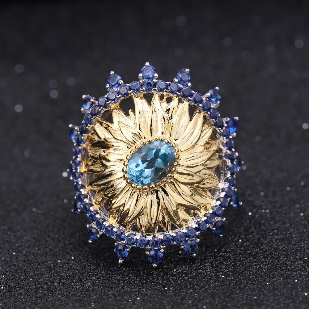 GEM'S BALLET 1.00Ct Natural Swiss Blue Topaz Sunflower Rings 925 Sterling Silver Handmade Ring for Women Bijoux Fine Jewelry
GEM'S BALLET 1.00Ct Natural Swiss Blue Topaz Sunflower Rings 925 Sterling Silver Handmade Ring for Women Bijoux Fine Jewelry