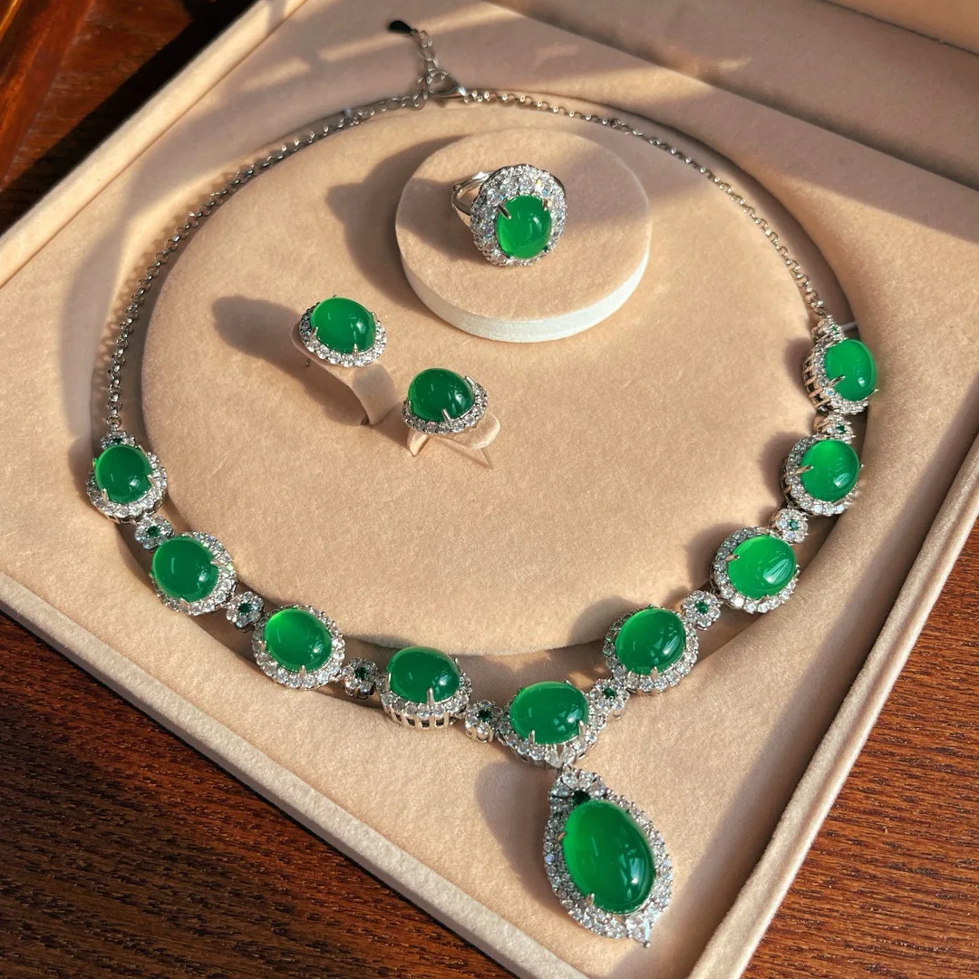 Natural gloss chalcedony dinner necklace egg surface agate neck chain imitation jadeite jewelry ring stud earrings set
Natural gloss chalcedony dinner necklace egg surface agate neck chain imitation jadeite jewelry ring stud earrings set