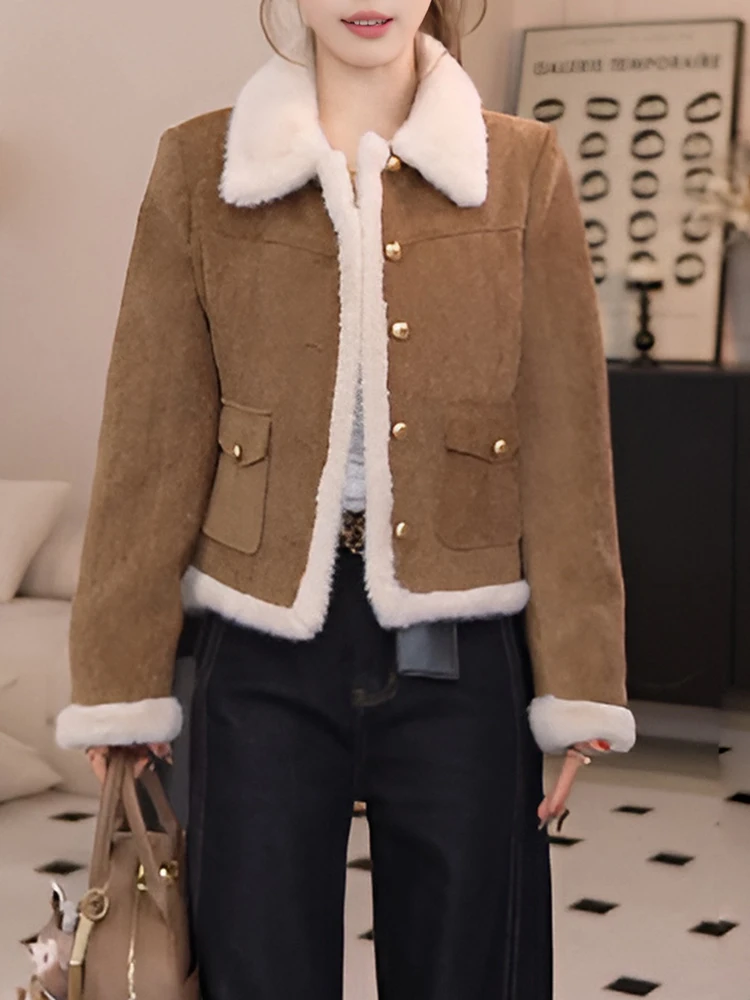 Elegant Thickened Collar Female Outerwear Autumn Winter New Style Color Block Fashionable Women's Coat Casual Chic Style
Elegant Thickened Collar Female Outerwear Autumn Winter New Style Color Block Fashionable Women's Coat Casual Chic Style