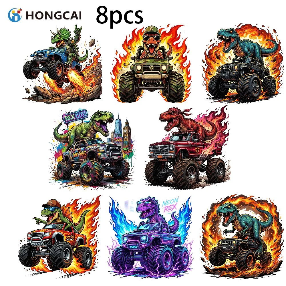 8 retro dinosaur driving off-road car heat transfer stickers, flame print for tee & sweater DIY decor
8 retro dinosaur driving off-road car heat transfer stickers, flame print for tee & sweater DIY decor