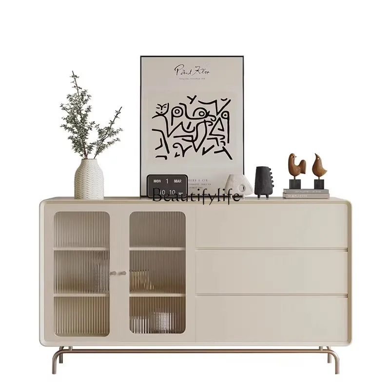 French cream style dining side cabinet, simple and modern Nordic storage against the wall, stainless steel leg porch cabinet
French cream style dining side cabinet, simple and modern Nordic storage against the wall, stainless steel leg porch cabinet