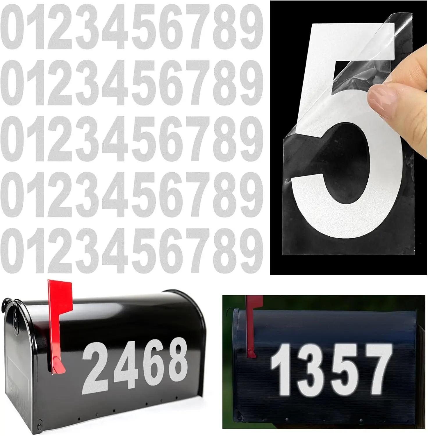 Reflective Mailbox Numbers Stickers 3 inch, 5 Sets (0-9) Self Adhesive Vinyl for House Address, Signs, Doors, Cars, Trucks
Reflective Mailbox Numbers Stickers 3 inch, 5 Sets (0-9) Self Adhesive Vinyl for House Address, Signs, Doors, Cars, Trucks