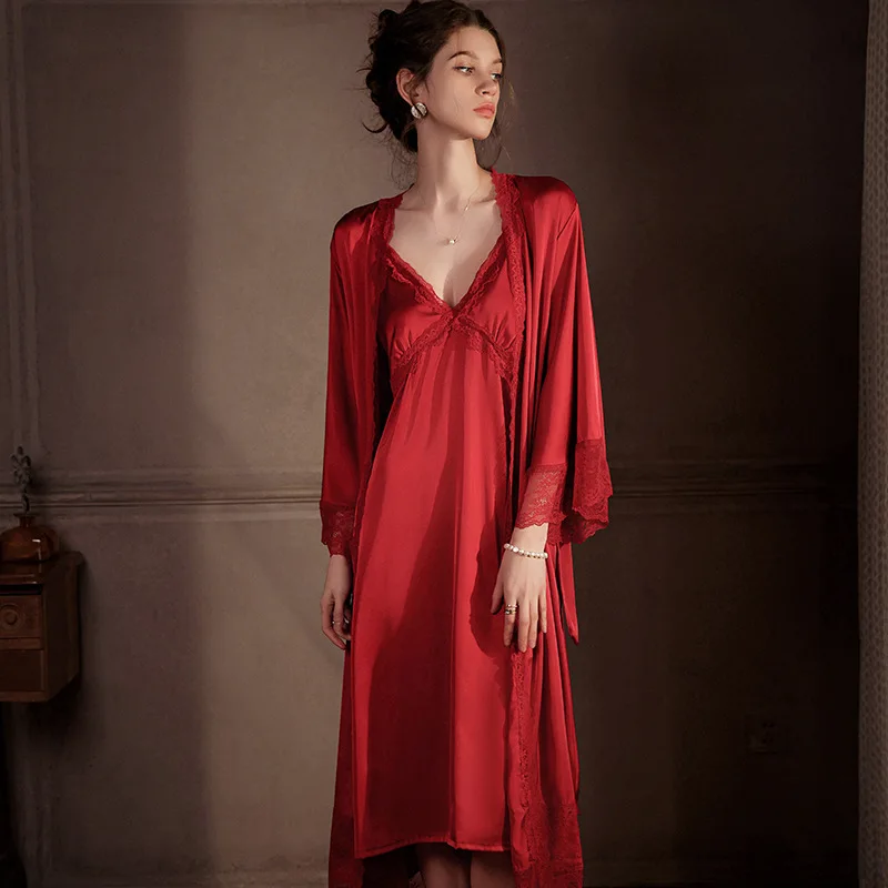 French Style Long Robe Set Elegant Sleepwear Nightgown Women Satin Kimono Sexy Lace Trim Bride Wedding Bathrobe Dressing Gown
French Style Long Robe Set Elegant Sleepwear Nightgown Women Satin Kimono Sexy Lace Trim Bride Wedding Bathrobe Dressing Gown