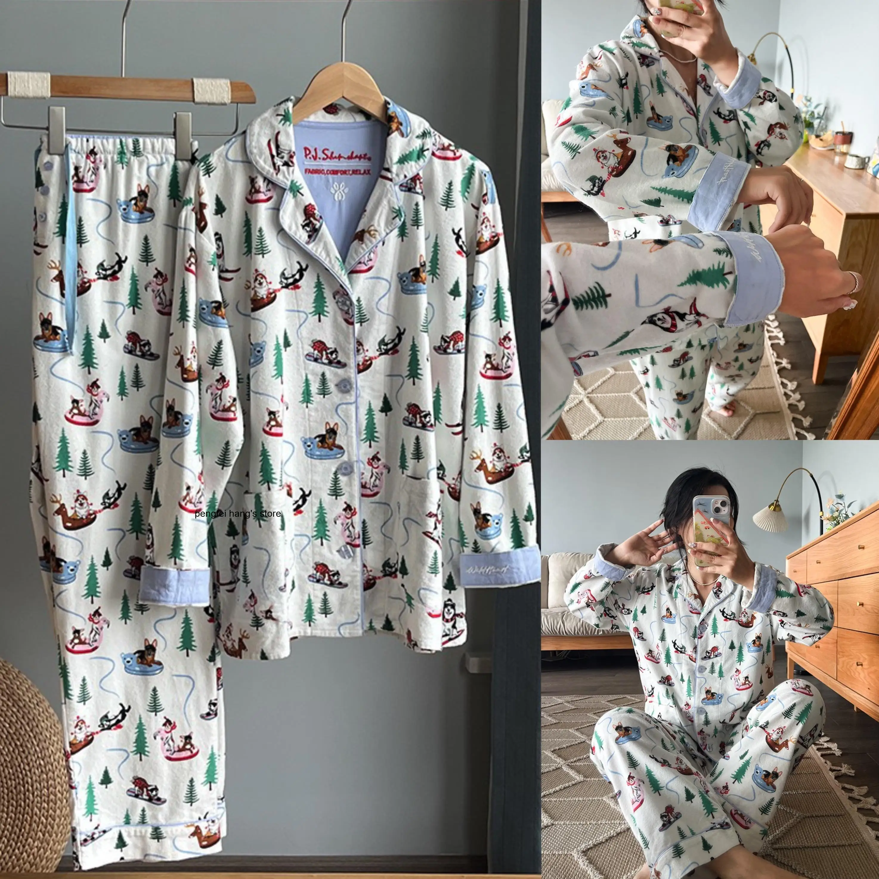 Women Cute Cartoon Print 100% Cotton Brushed Pajama Set Spring Autumn Long Sleeve Tops Long Pants 2Pcs Loungewear Homewear
Women Cute Cartoon Print 100% Cotton Brushed Pajama Set Spring Autumn Long Sleeve Tops Long Pants 2Pcs Loungewear Homewear