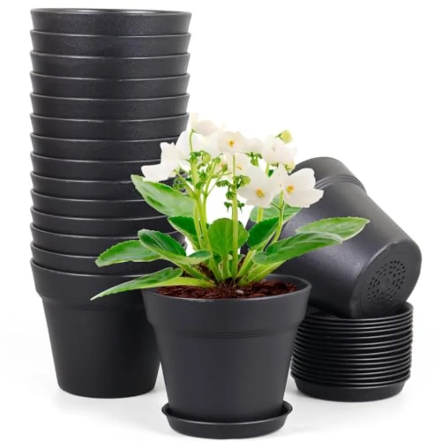 6 inch Nursery Pots, 16 Pack Plastic Plant Pots for Indoor Outdoor Plants, Flower Pots with Drainage Holes and Saucers, Decorat
6 inch Nursery Pots, 16 Pack Plastic Plant Pots for Indoor Outdoor Plants, Flower Pots with Drainage Holes and Saucers, Decorat