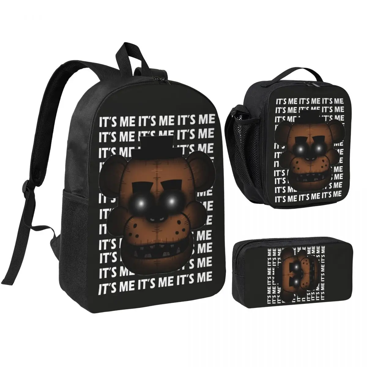 It's Me FNAF 3pecs/set Backpack for Boys Girls Fnaf Nightmare Game College Shoulder Bag Lunch bag Pencil Case
It's Me FNAF 3pecs/set Backpack for Boys Girls Fnaf Nightmare Game College Shoulder Bag Lunch bag Pencil Case