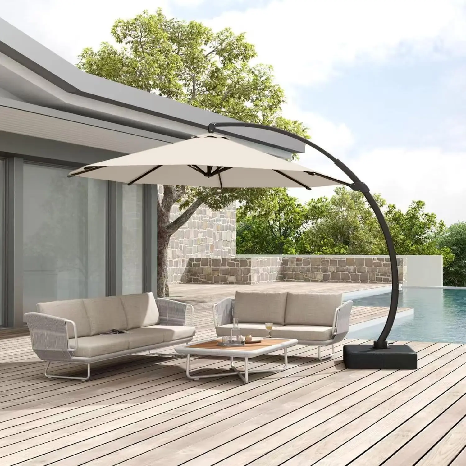 12FT Cantilever Umbrella with Base Large Curvy Outdoor Aluminum Offset Umbrella w/ 360° Rotation, UV Resistant, Customized
12FT Cantilever Umbrella with Base Large Curvy Outdoor Aluminum Offset Umbrella w/ 360° Rotation, UV Resistant, Customized