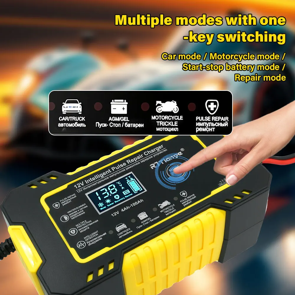 12V 6A Car Battery ChargerTouch Screen Pulse Repair LCD Fast Power Charging Wet Dry Lead Acid Digital LCD Display
12V 6A Car Battery ChargerTouch Screen Pulse Repair LCD Fast Power Charging Wet Dry Lead Acid Digital LCD Display