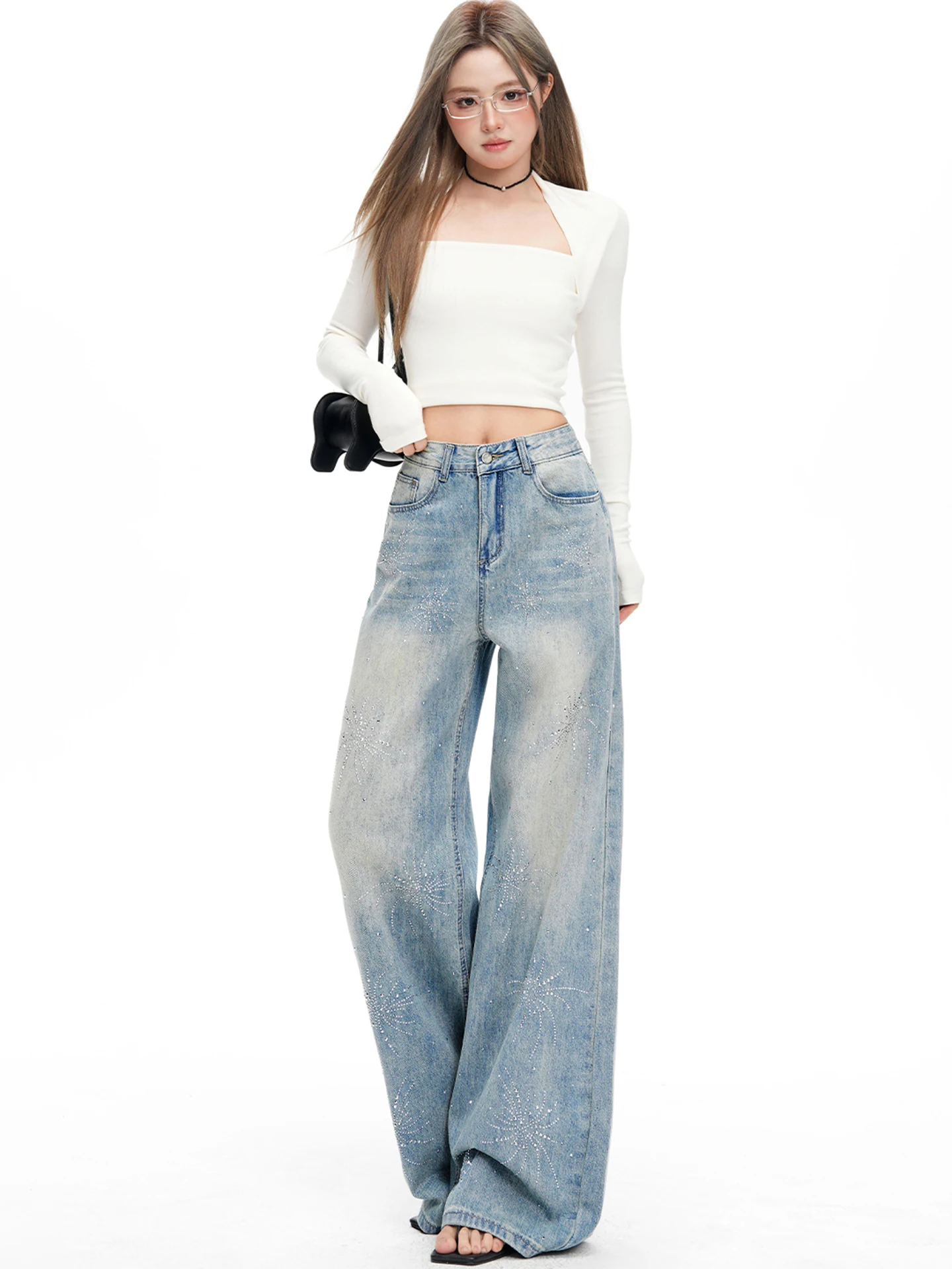 High Waist Wide Leg Denim Jeans Women's Spring 2026 New Style Sexy Drill Glitter Floor Length Pants Lady Fashion Trend
High Waist Wide Leg Denim Jeans Women's Spring 2026 New Style Sexy Drill Glitter Floor Length Pants Lady Fashion Trend