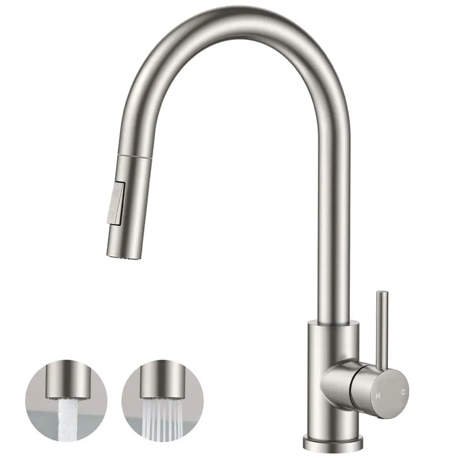 Кухонный смеситель с выдвижным изливом, классический кухонный смеситель для раковины с одной ручкой и декоративной накладкой, матовый никель, однорычажный, Hi
Кухонный смеситель с выдвижным изливом, классический кухонный смеситель для раковины с одной ручкой и декоративной накладкой, матовый никель, однорычажный, Hi