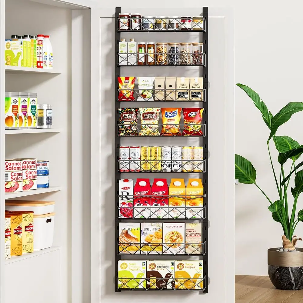 Black 8-Tier Adjustable Door Organizer for Pantry, Spice Rack, and Laundry Storage Solutions
Black 8-Tier Adjustable Door Organizer for Pantry, Spice Rack, and Laundry Storage Solutions