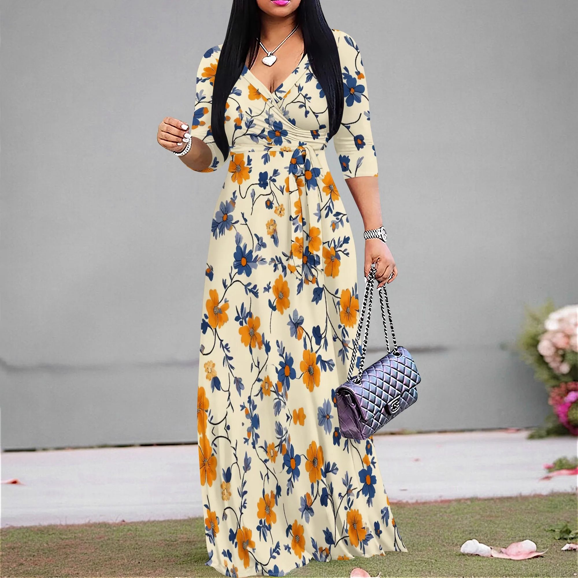 Vintage Flowers Graphics Dresses for Women Casual Sexy V Neck 3/4 Sleeves Fashion Dress Ruched Belted Trendy Maxi Dress
Vintage Flowers Graphics Dresses for Women Casual Sexy V Neck 3/4 Sleeves Fashion Dress Ruched Belted Trendy Maxi Dress