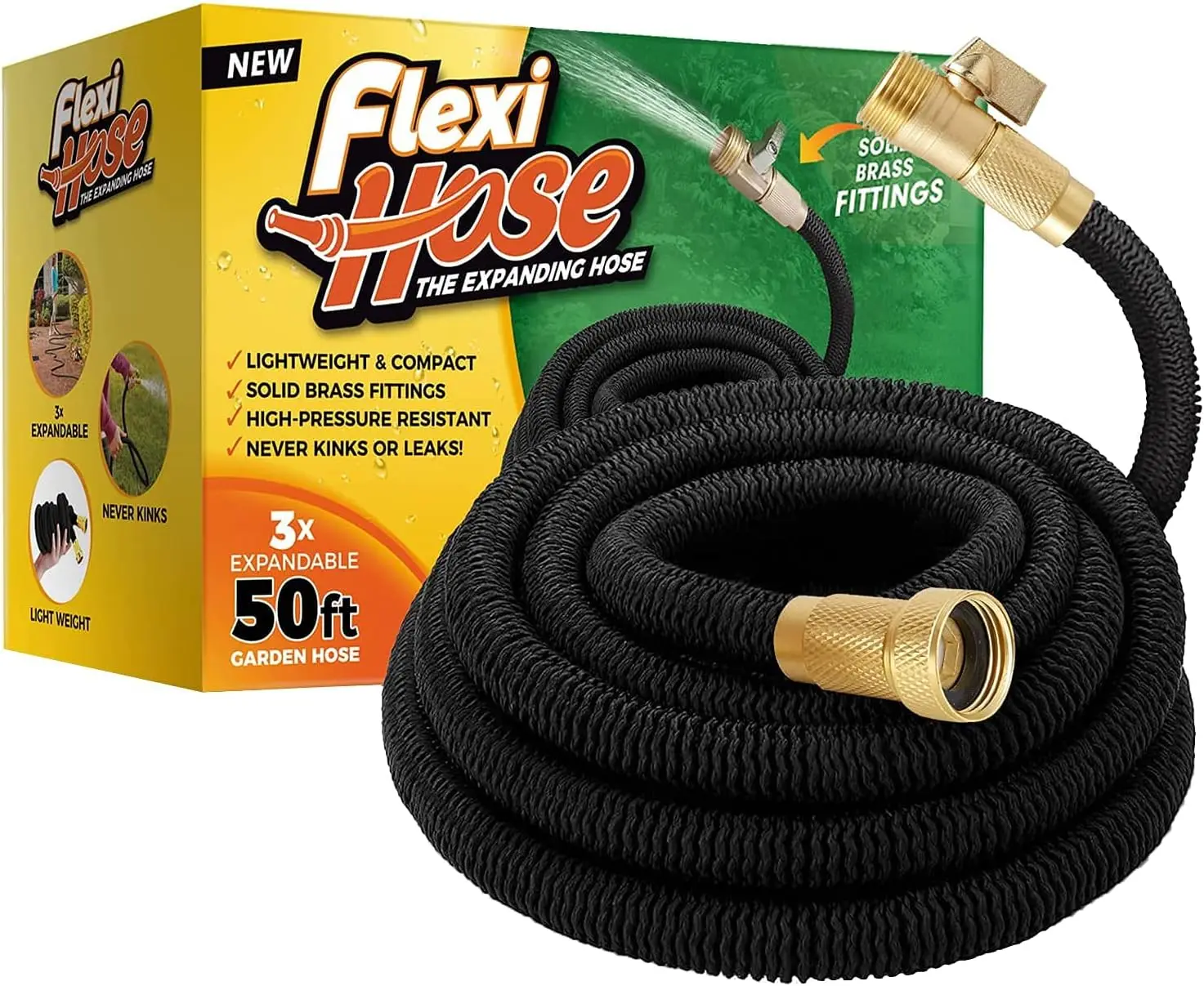 Lightweight Expandable Garden Hose, 50FT - Retractable Garden Hose, Water Hose - No-Kink Flexibility, 3/4 Inch Solid Bra
Lightweight Expandable Garden Hose, 50FT - Retractable Garden Hose, Water Hose - No-Kink Flexibility, 3/4 Inch Solid Bra