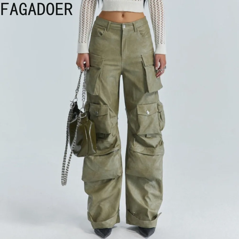 FAGADOER Fashion Streetwear Women PU Leather High Waist Button Pocket Pants Cusual Female Loose Straight Trousers Wide Leg Pants
FAGADOER Fashion Streetwear Women PU Leather High Waist Button Pocket Pants Cusual Female Loose Straight Trousers Wide Leg Pants