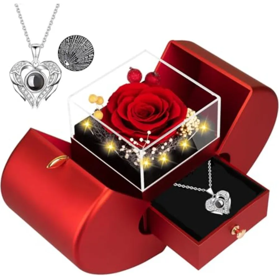moshen Preserved Rose Gift Box with LED Lights Floral Arrangement Romantic Jewelry Display Case for Valentine's Day Anniversary
moshen Preserved Rose Gift Box with LED Lights Floral Arrangement Romantic Jewelry Display Case for Valentine's Day Anniversary