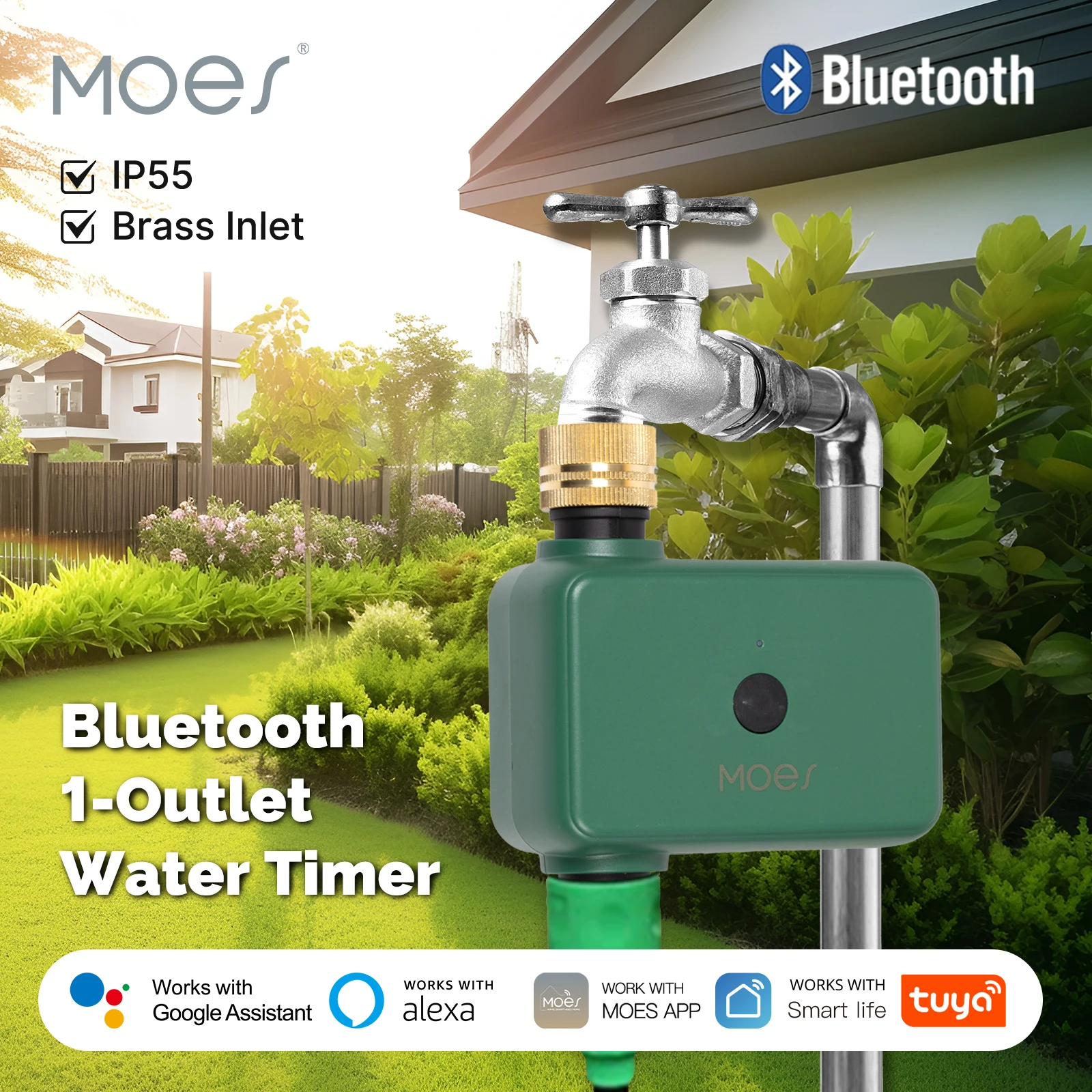MOES Tuya Smart Bluetooth 1-Outlet Valve Sprinkler Water Timer Auto Programmable Controller Rain Delay Filter Washer App Control
MOES Tuya Smart Bluetooth 1-Outlet Valve Sprinkler Water Timer Auto Programmable Controller Rain Delay Filter Washer App Control